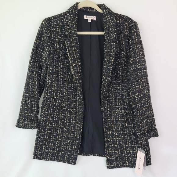 NEW Nanette Lepore Tweed Textured Black/Gold Blazer Sz S NWT MSRP $128 - Picture 1 of 11